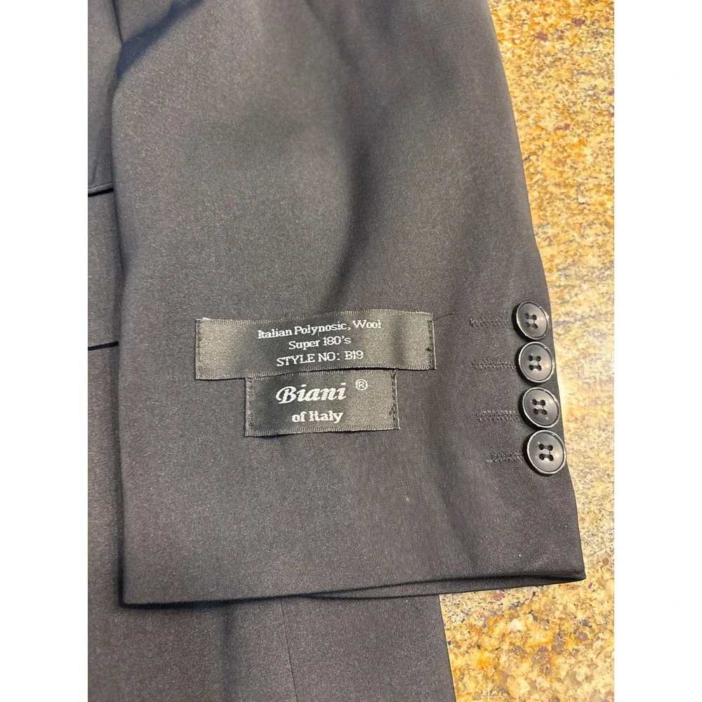 NWT Biani of Italy Mens Black Poly Wool Super 180s Blazer Jacket 44R Preppy
